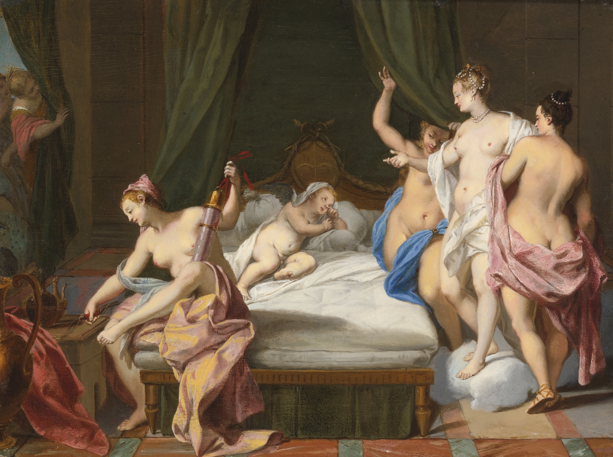 Venus and the three Graces tending Cupid